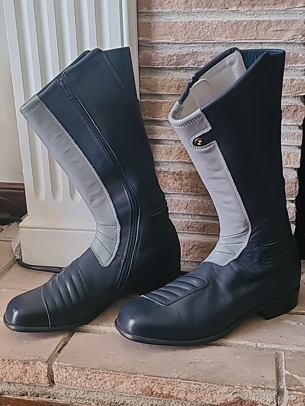 Rare Vintage 80's BMW Navy Blue & Grey Leather Motorcycle Boots Size 11.5